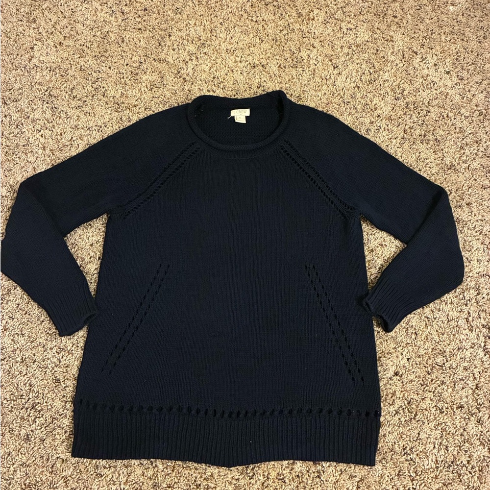 J Crew Navy roll neck women’s summer sweater w/small cutouts Minimalist small